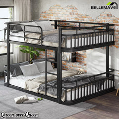 queen bunk bed with metal ladder and guardrails