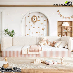 Bellemave® Montessori Floor Bed for Kids, Upholstered Teddy Fleece Low Profile Platform Bed with Side Guardrails