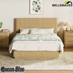 Bellemave® Mid Century Modern Bed Frame, Fluted Platform Bed Frame with Headboard, Wood & Steel Platform Beds with LED Lights, Heavy Metal Frame Support Bellemave®