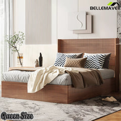 Bellemave® Lift-Top Storage Platform Bed with Fluted Wood Headboard, Hydraulic Lift Bed Frame with Hidden Storage, No Box Spring Required