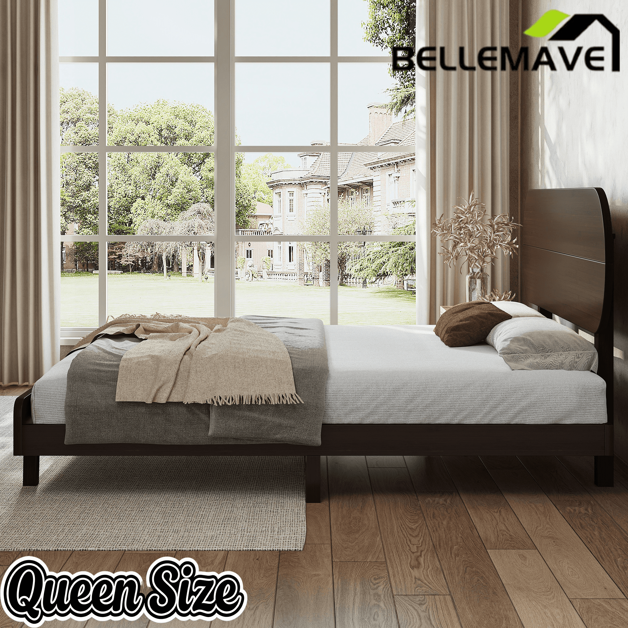 Bellemave® Bamboo Bed Frame with Headboard,Bamboo Platform Bed Frame with Rounded Headboard and Wood Slats,Easy Assembly Bellemave®