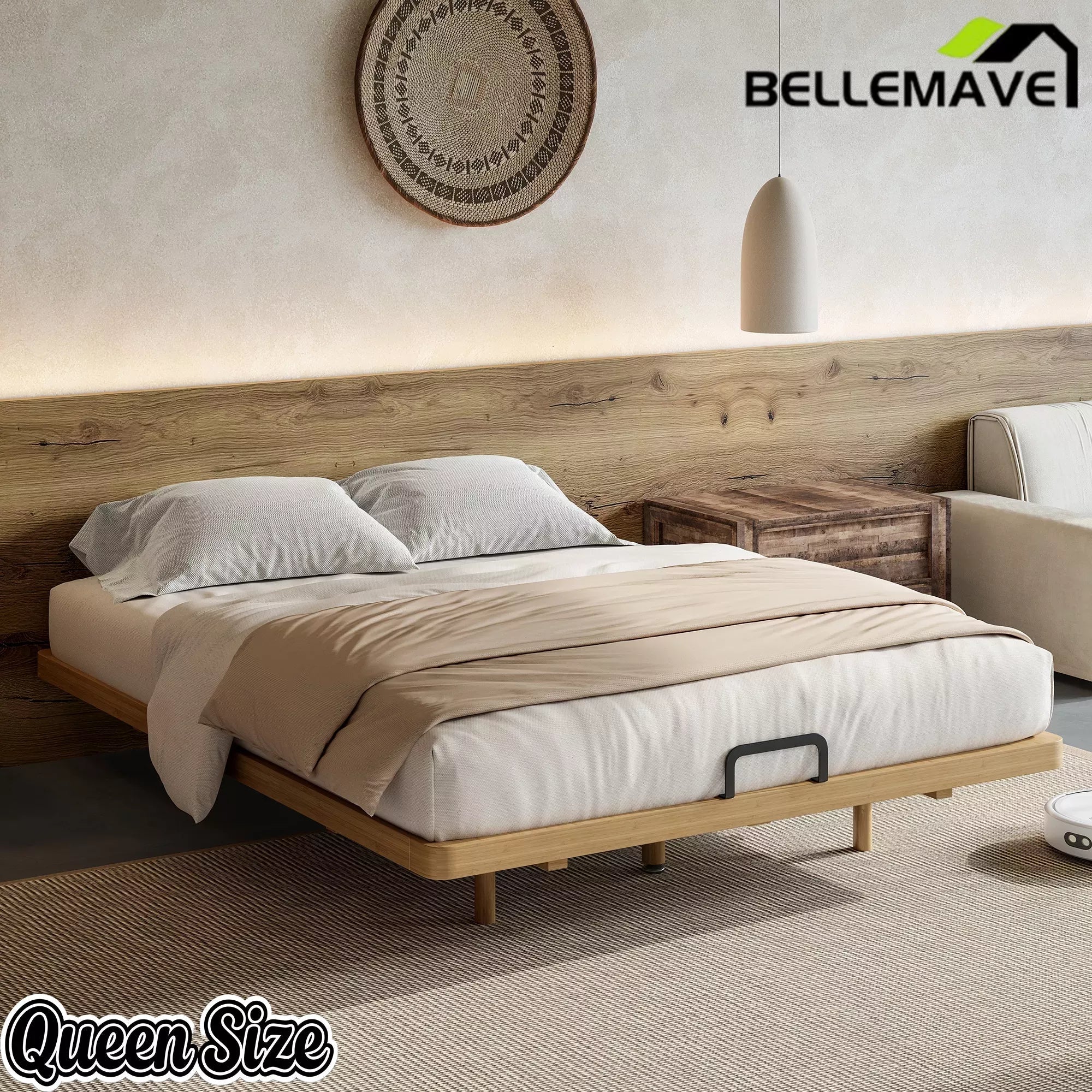 Bellemave® Platform Bed Frame, Solid Bamboo Floating Bed with Wood Slats Support for Bedroom, Guest Rooms, Apartments Bellemave®