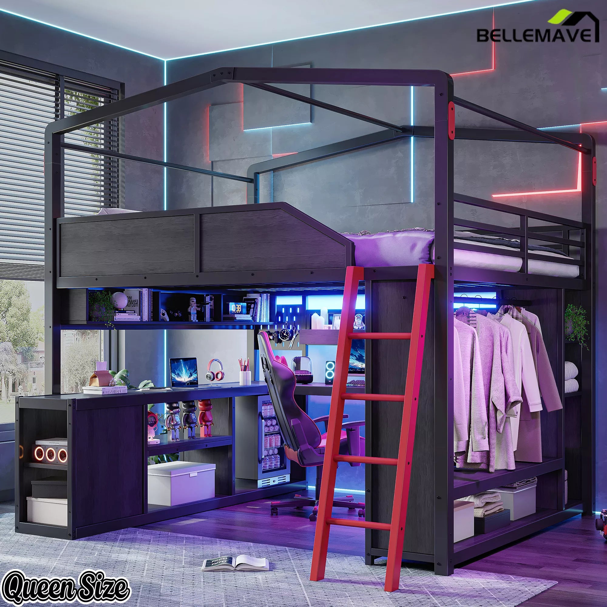 Queen Size Gaming Loft Bed Bedroom Display