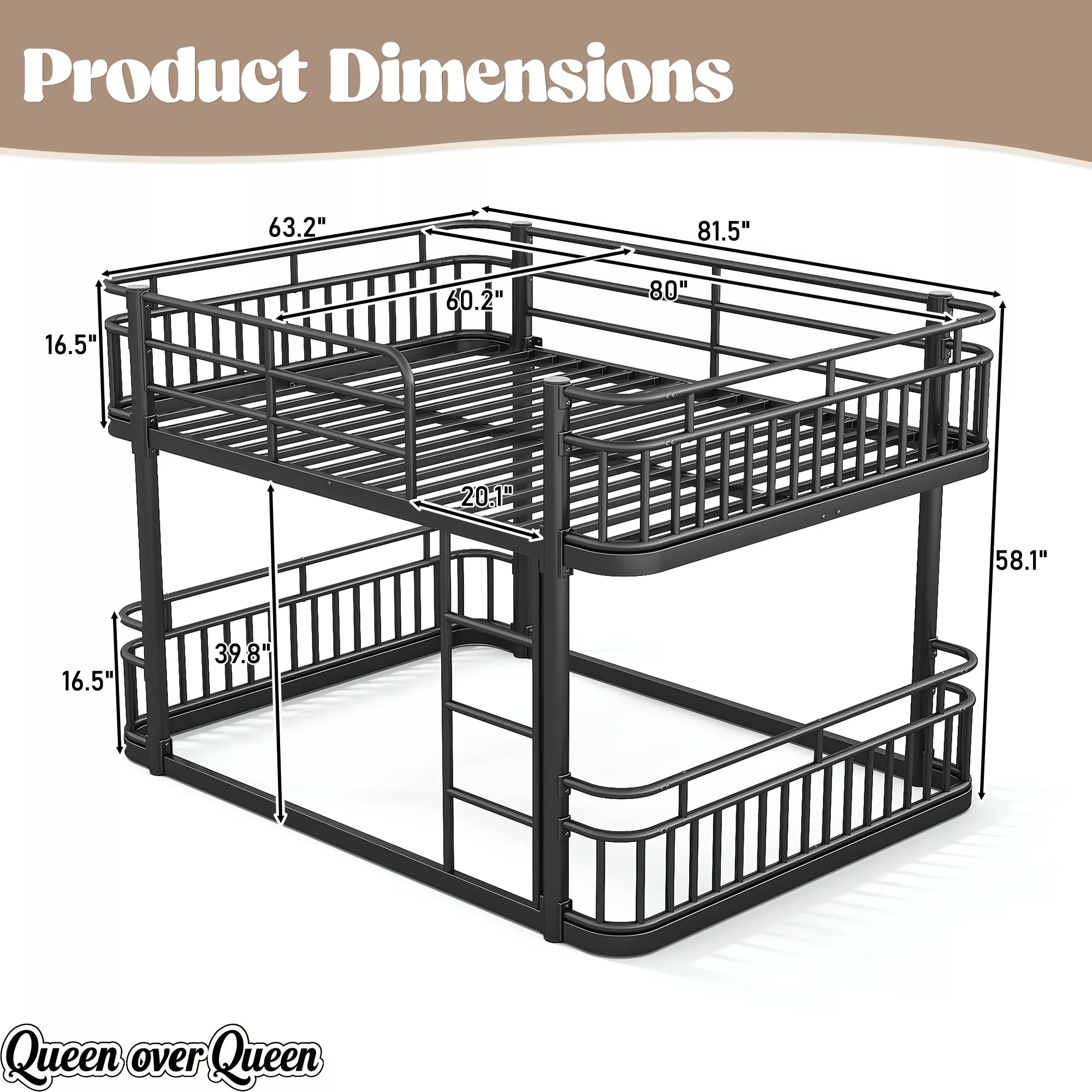 queen size metal bunk bed dimensions