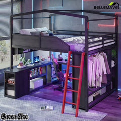 Queen Size Loft Bed with Closet Storage Area