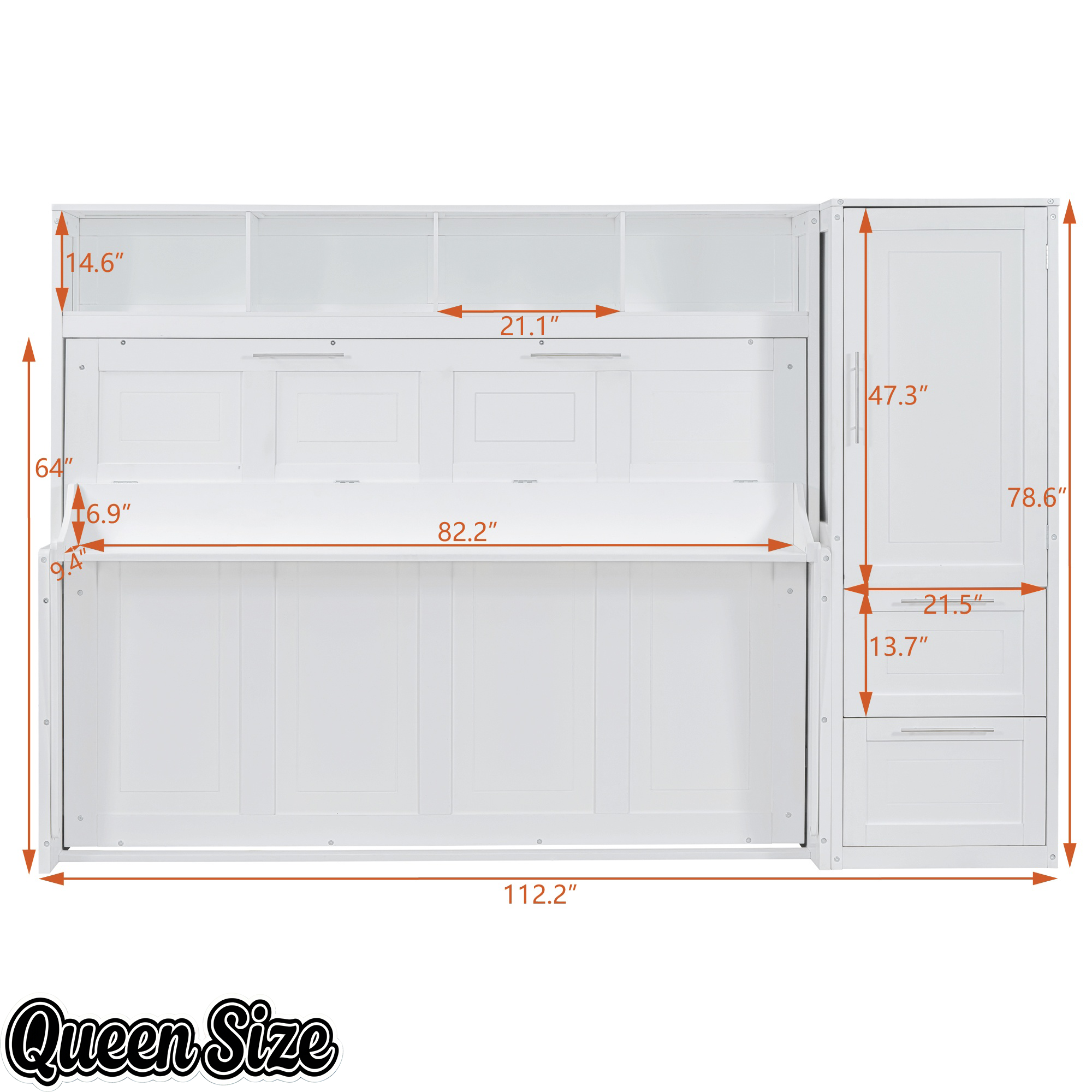 Bellemave® Queen/Full Size Multi-Functional Murphy Bed with Wardrobe, Storage Drawers, Closet, Shelves & Cabinet, Wood Foldable Bed Bellemave®