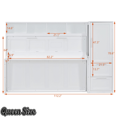 Bellemave® Queen/Full Size Multi-Functional Murphy Bed with Wardrobe, Storage Drawers, Closet, Shelves & Cabinet, Wood Foldable Bed Bellemave®