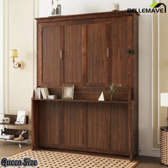 Wood queen murphy bed cabinet closed position