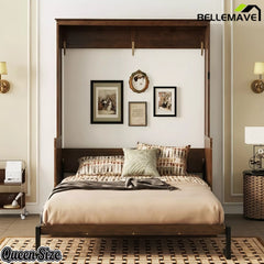 Queen size wood murphy bed with cabinet design