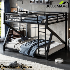 Bellemave® Bunk Bed Frame with Noise Reduced Design, Low Profile Bunk Bed with Soft Ladder Rung Cover & Fence, Heavy Buty Bunk Beds for Adults, Teens Bellemave®