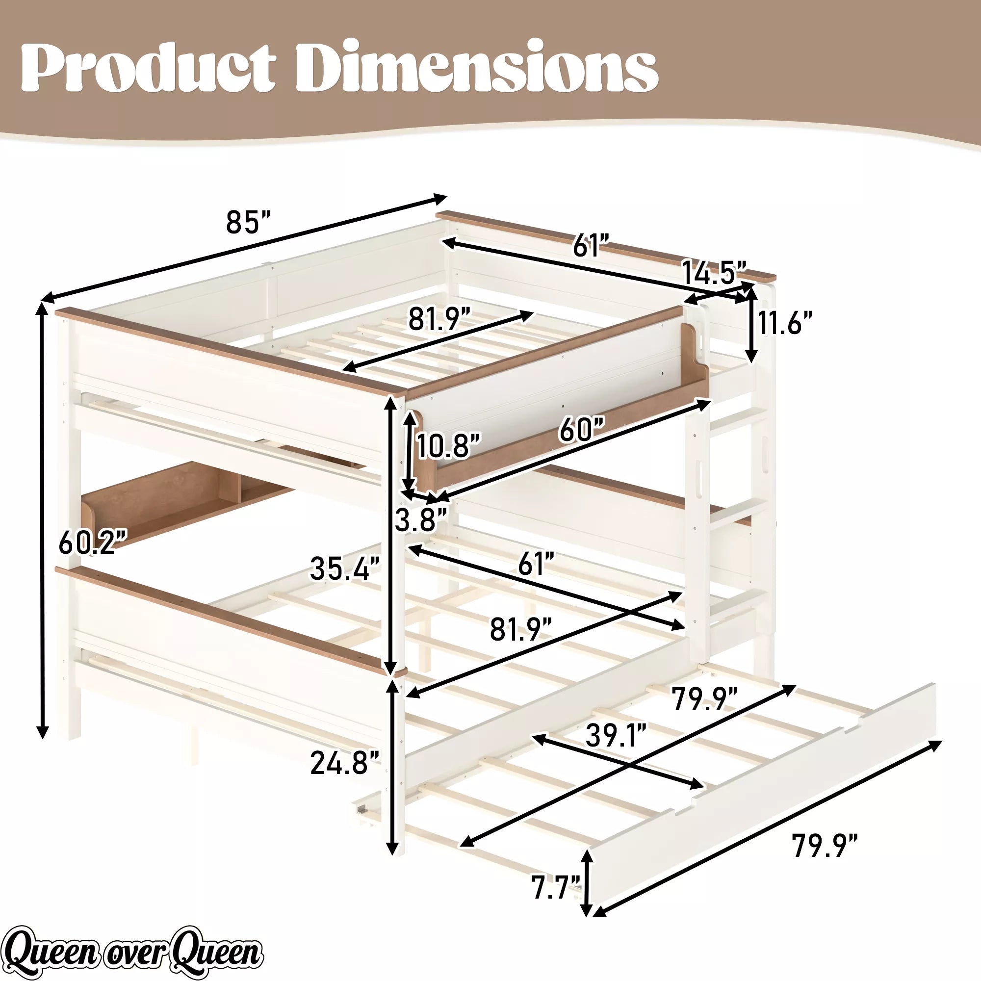 Queen over queen bunk bed dimensions and measurements