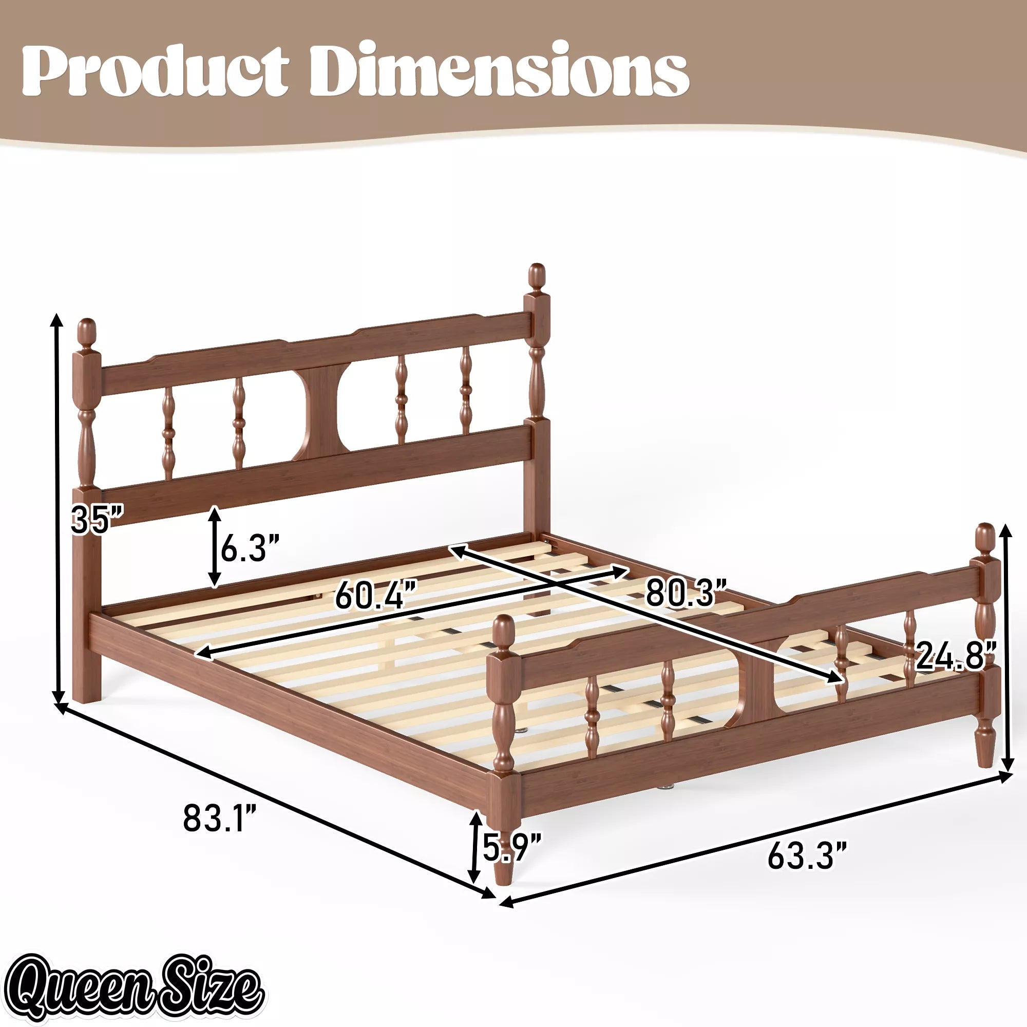 Queen size bamboo platform bed dimensions