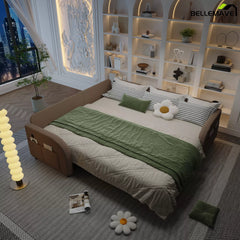 Brown sleeper sofa bed nighttime scene