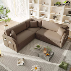 Brown L shaped sectional sofa front view