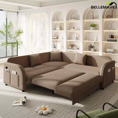 Brown sleeper sofa bed extended position
