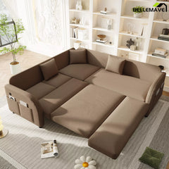 Brown pull out sofa bed open configuration