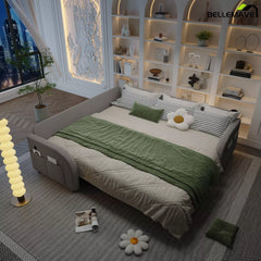 Gray sleeper sofa bed nighttime scene