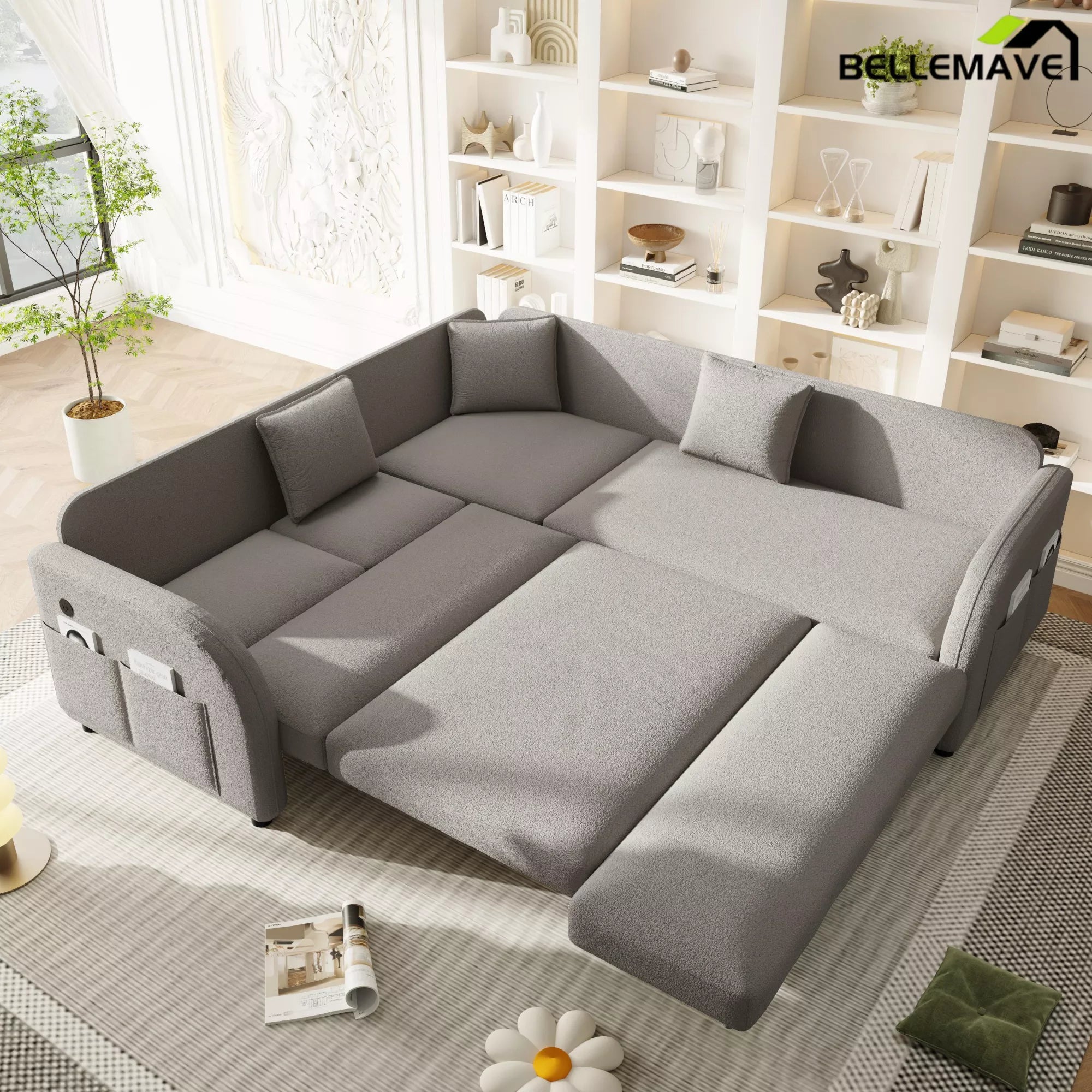 Gray pull out sofa bed front view