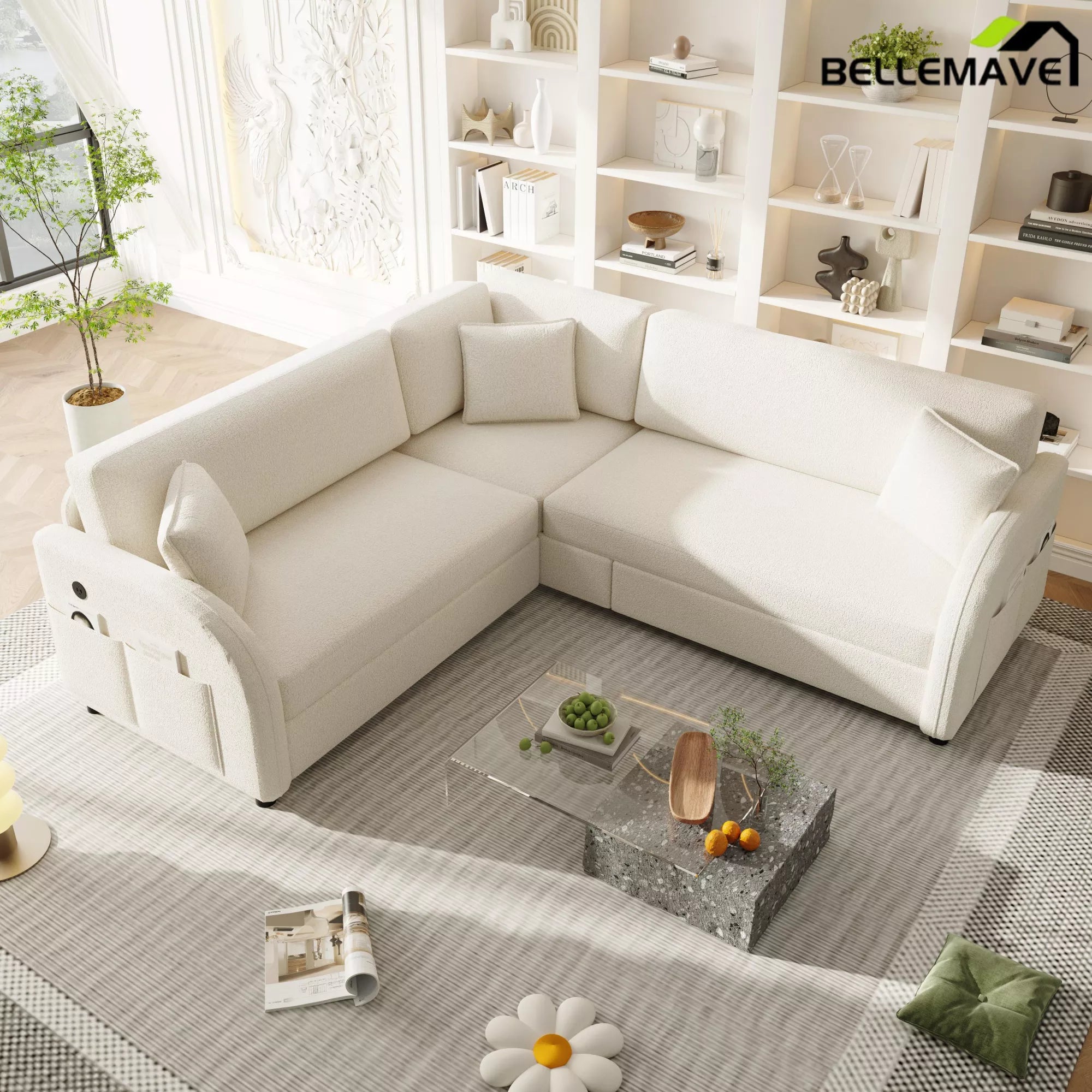 White sectional sofa with chaise lounge