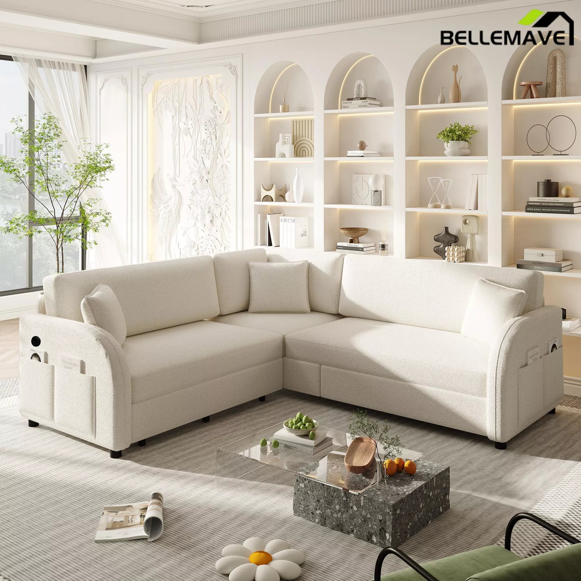 White L shaped sectional sofa front view