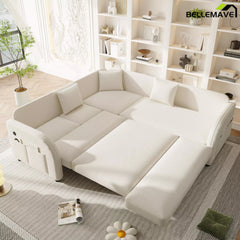 White convertible sleeper sofa living room setup