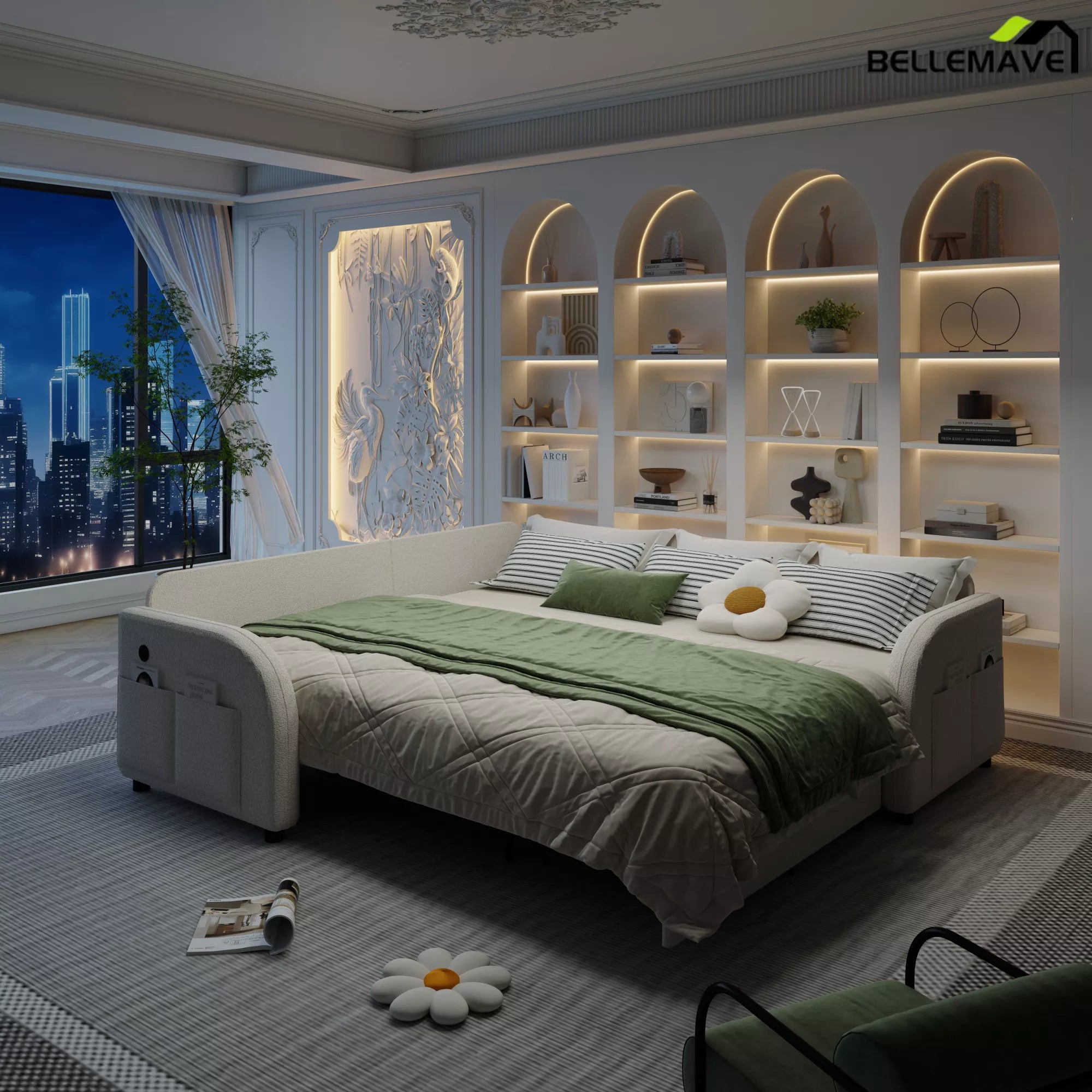 White sleeper sectional sofa bedroom configuration