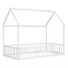 Side view of Bellemave® wood house floor bed frame isolated on white