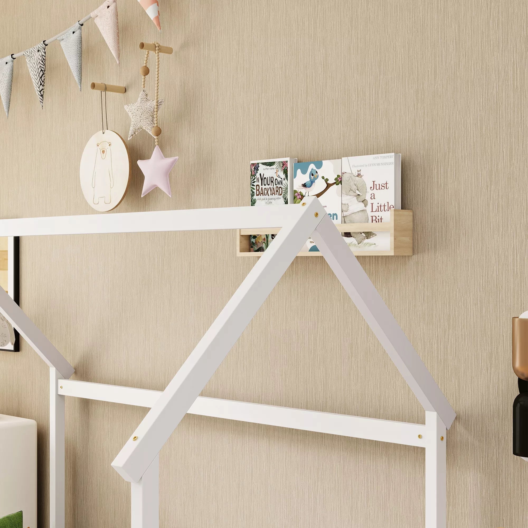 Solid pine wood gable roof frame construction and joints detail of Bellemave® bed