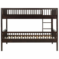 Front view of a dark brown Twin over Twin bunk bed with ladder