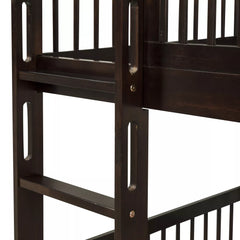 Close-up of the bunk bed ladder handhold and wooden side rail
