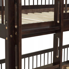 Close-up of the wooden bunk bed side rail and slat support