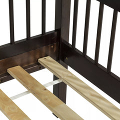 Close-up of wooden slats fitted into the bunk bed frame