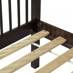 Detail of the wooden bed slats and corner support post