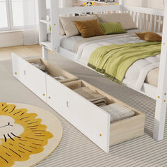 white twin bunk bed with large storage drawers for kids bedroom