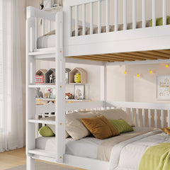 twin over twin bunk bed with ladder and safety guardrails