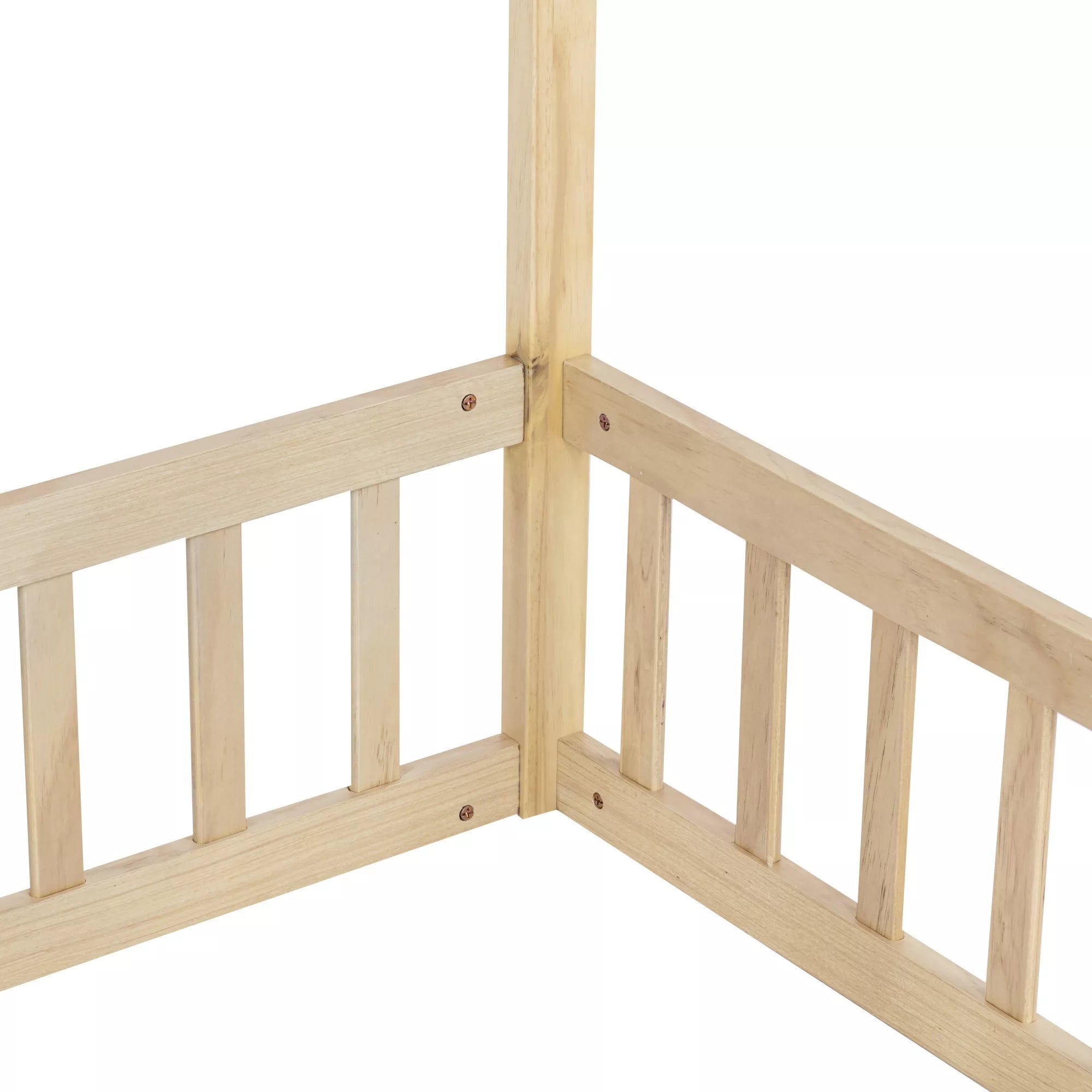 Wooden floor bed corner post and guardrail detail