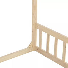 Wooden house floor bed corner with safety guardrail