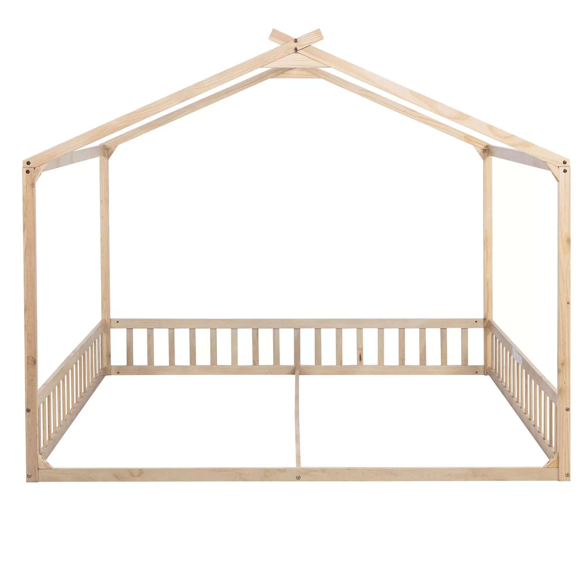 Double twin floor bed with house frame structure