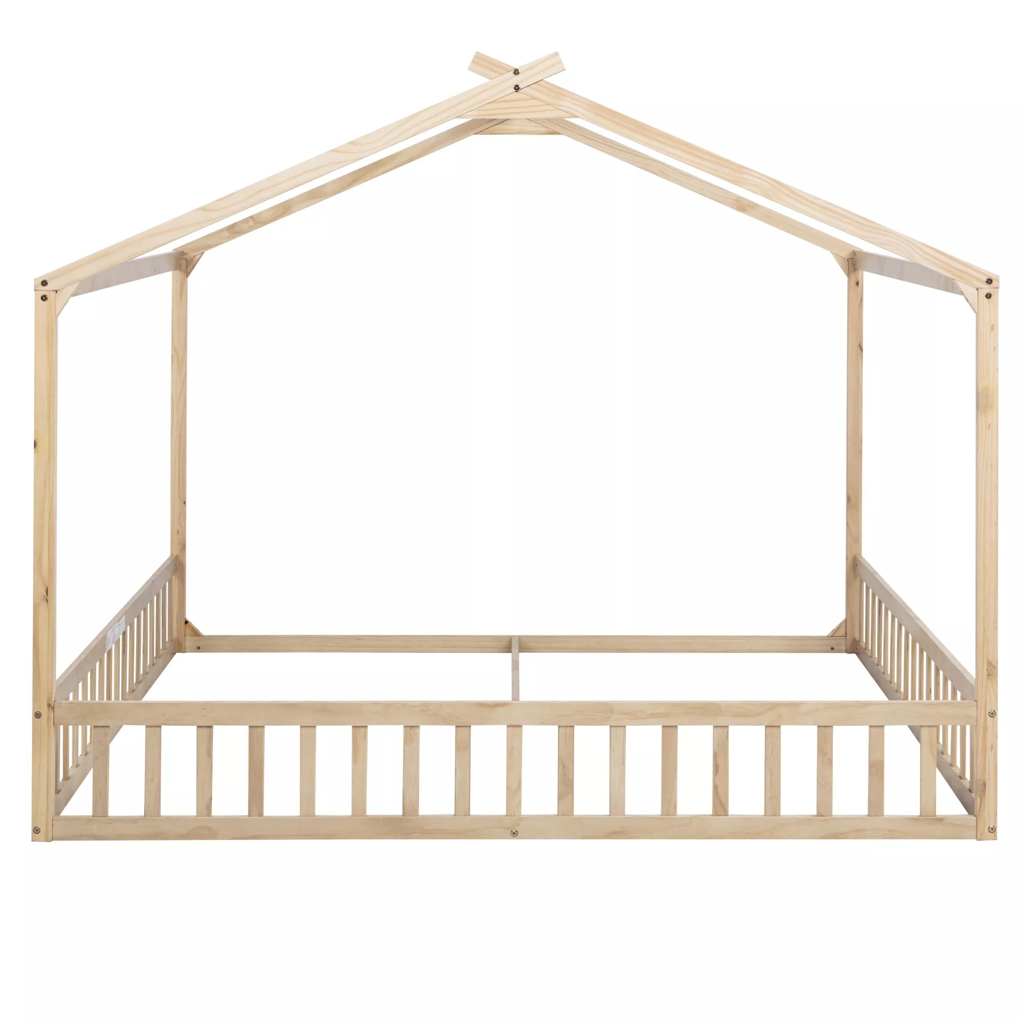 House shaped floor bed wooden frame with full guardrails