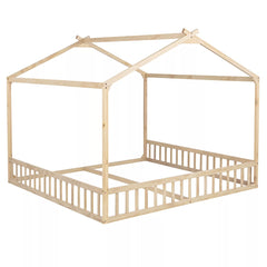 Double twin kids floor bed with house frame design