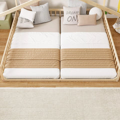 Double twin floor bed with mattresses and house frame
