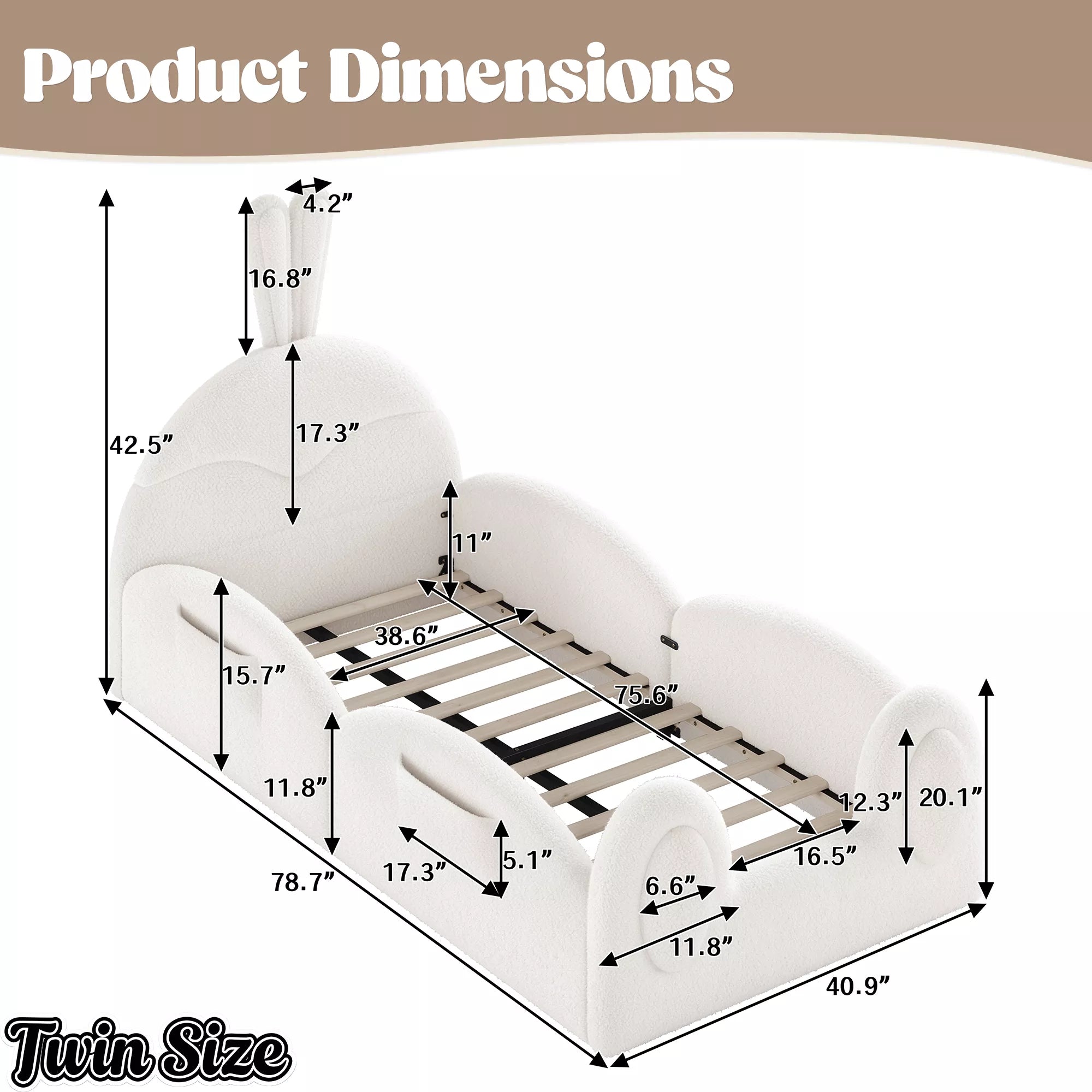 Twin size white upholstered floor bed product dimensions