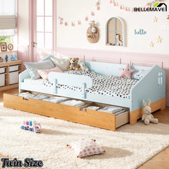 Twin house floor bed with storage drawer