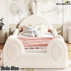 Twin size rabbit headboard kids platform bed front view