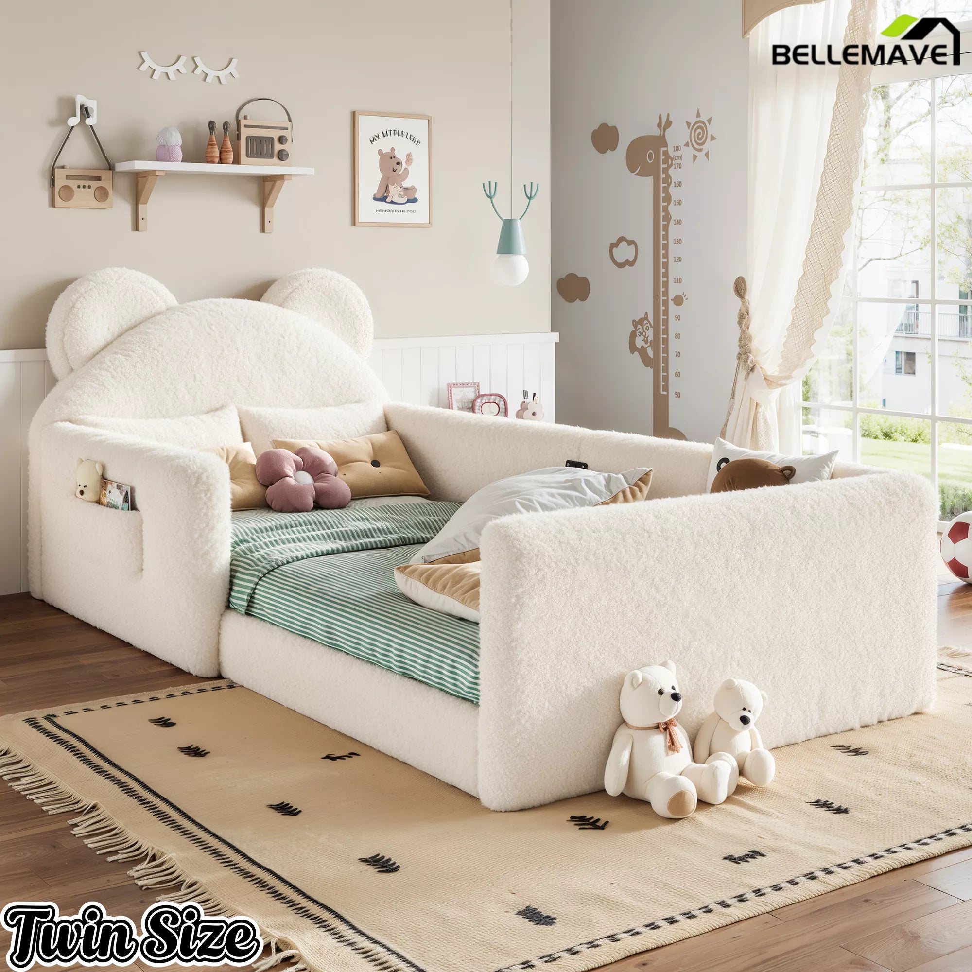 Twin size upholstered floor bed frame for children