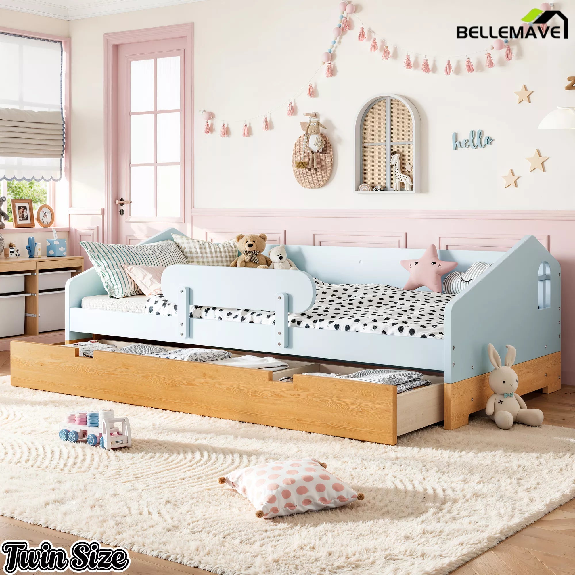 House floor bed frame with large drawer storage