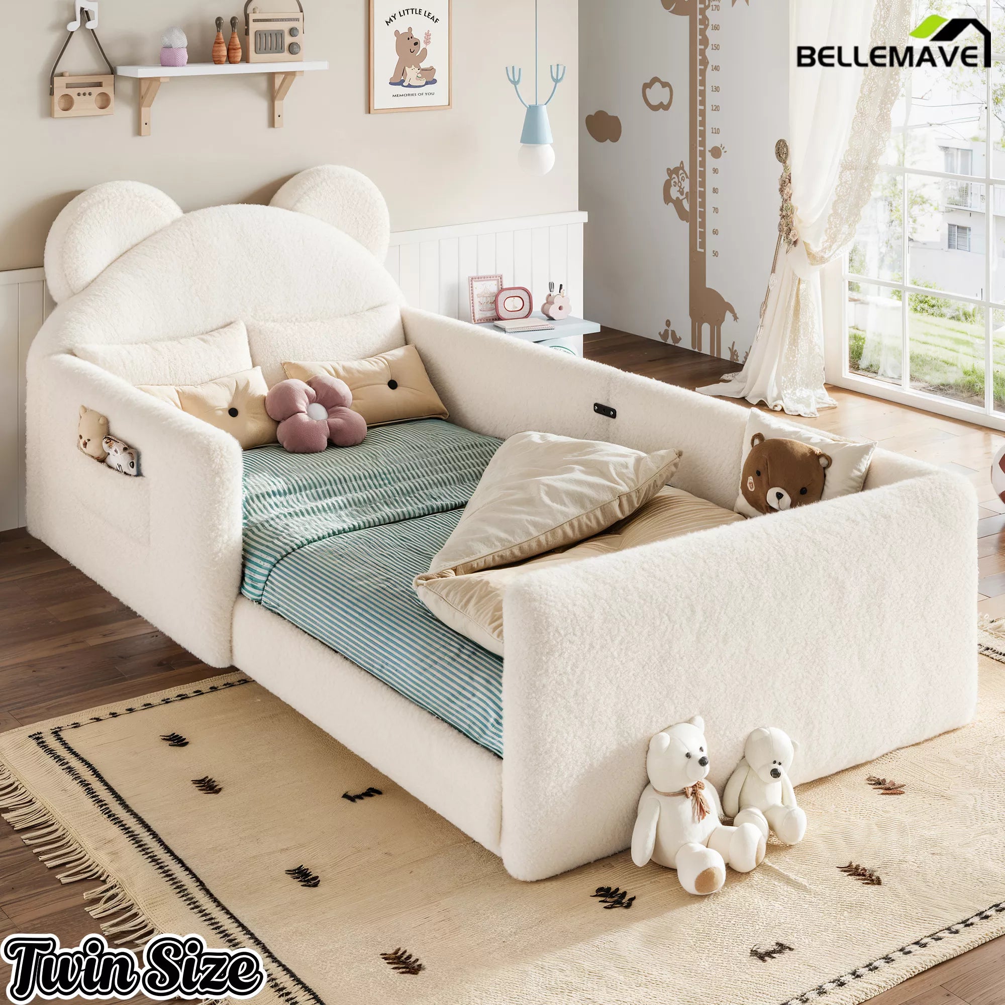 Twin size bear shaped kids bed with low profile design