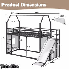 Twin size house loft bed product dimensions with slide