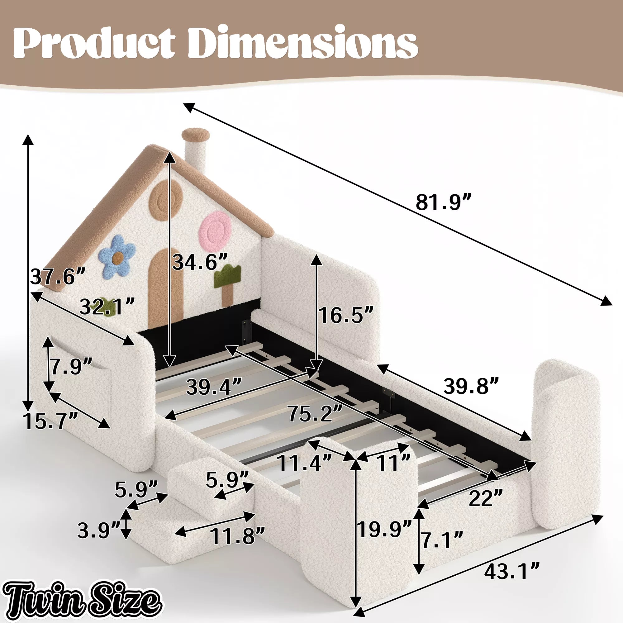 Twin size house floor bed dimensions and measurements