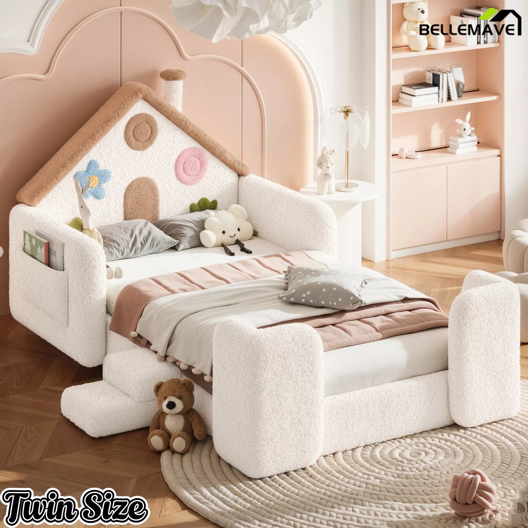 Twin size house floor bed in children's bedroom